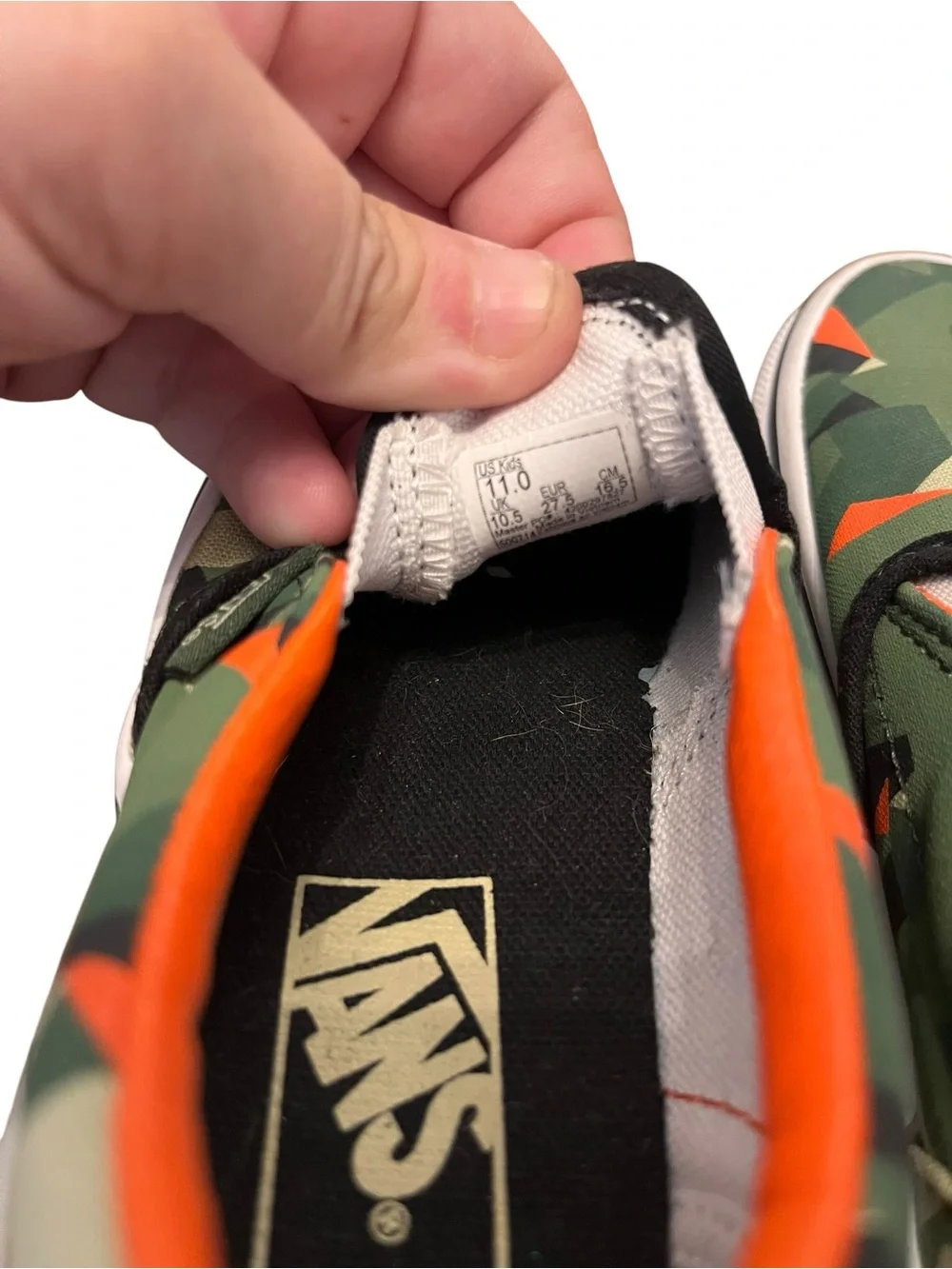 Vans Kids Slip-On Geometric Camo Sneakers with Orange Lining Toddler Size 11
